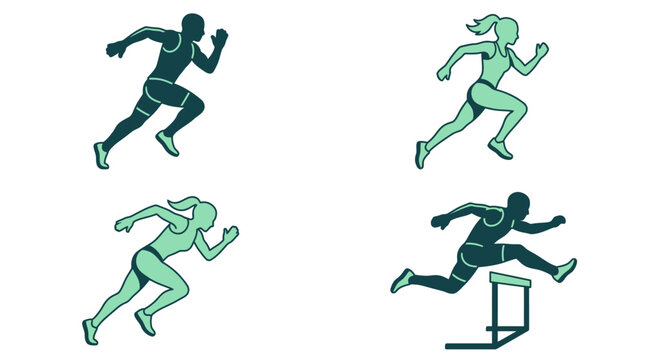Vector silhouettes of male and female runners sprinting