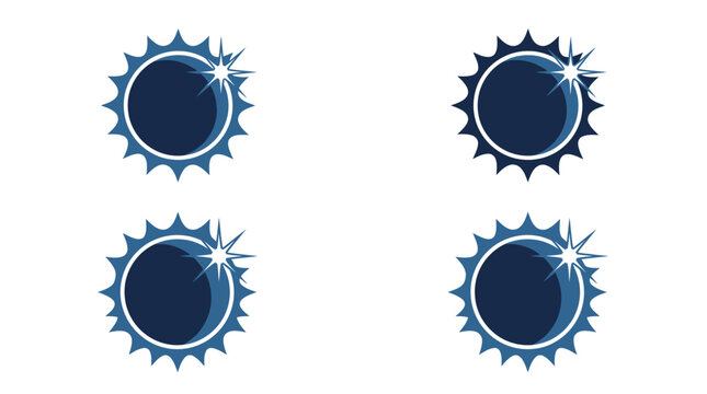 Four blue solar eclipse vector icons on a white background