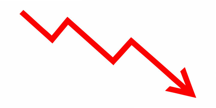 Red jagged arrow pointing down on a white background