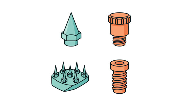 Vector illustration of athletic shoe spikes and metal screws