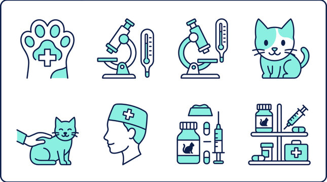 Vector set of veterinary line icons for pet healthcare