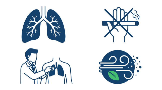 Medical icons representing lung health and clean air