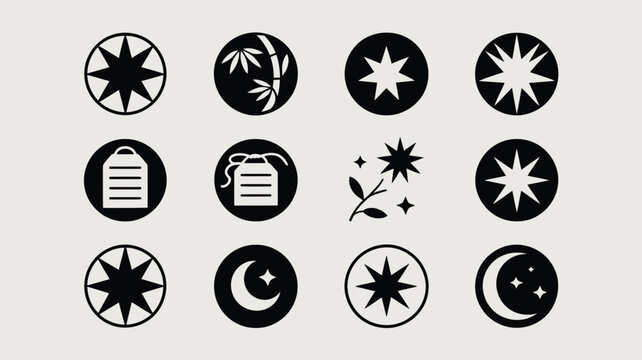 Various circular flat icons with celestial and botanical themes for modern web projects.
