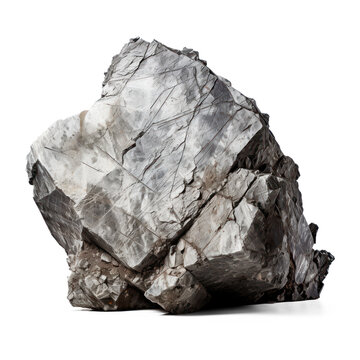 A large, gray rock sits on a png transparent. The rock exhibits a complex, fractured structure with visible lines and patterns.