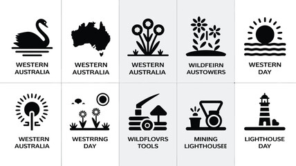 Informative cards displaying icons of western australia including wildlife and local industry. © Somiran