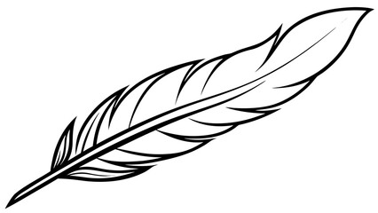 A single quill feather rests on a plain white background with intricate line detailing. © shahzad