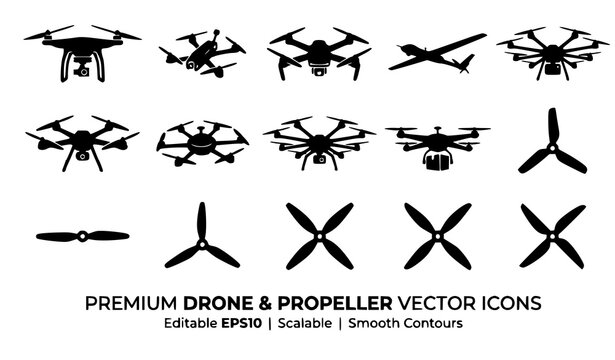 Drone silhouette bundle vector flying propeller UAV illustration collection