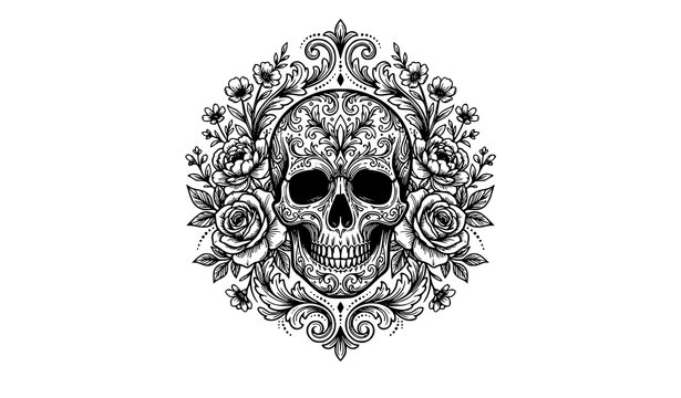 Skull ornament floral tattoo vector decorative skeleton illustration design