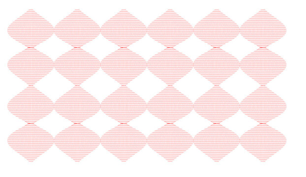 Geometric pattern of red wireframe spheres on white background for design and technology concepts