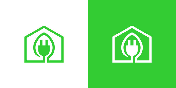 logo design creative plug and leaf and home, design sustainable vector icon idea