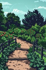 Fototapeta premium Vector illustrated of a garden outdoors nature plant.