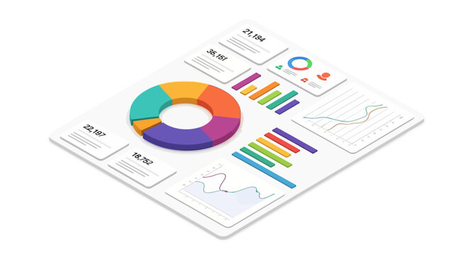 Infographic template with colorful charts and graphs.