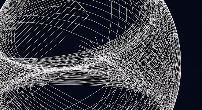 Abstract black and white wireframe brain structure visualization.
