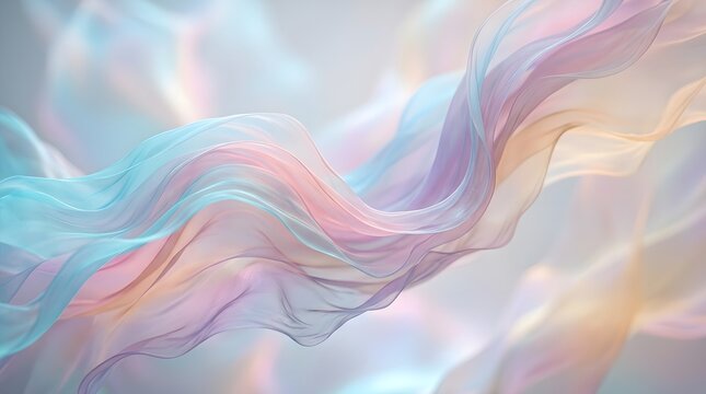 Flowing abstract pastel fabric waves in light blue, pink, purple with soft ethereal feel.