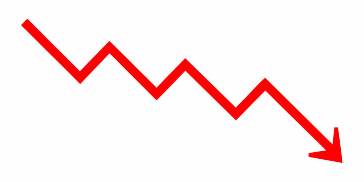 Red jagged line forming a downward pointing arrow on a white background