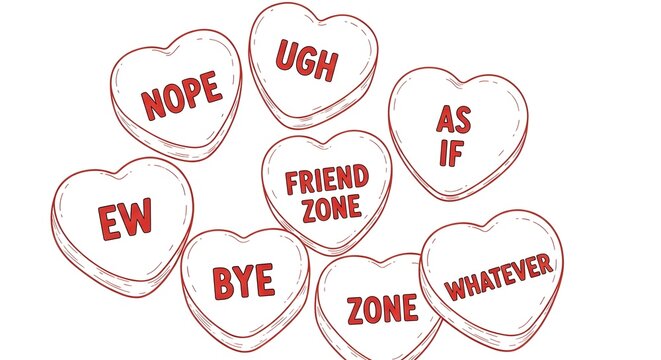 Funny anti valentines day conversation candy hearts with sassy rejection phrases
