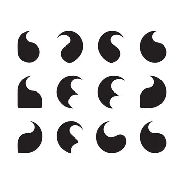 Set of abstract black teardrop and curved shapes on a white background