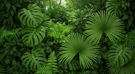 Lush tropical foliage with large green leaves plants © Inkspire Studio