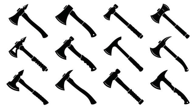 Tomahawk Silhouette Vector Bundle with Tactical Axe and Hatchet Icons Set