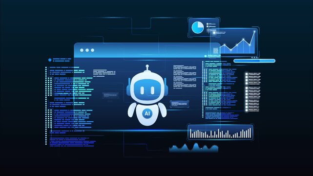 Futuristic AI workflow automation network diagram dashboard machine learning with automation pipelines, processing flow, coding, and automation system, looped animation