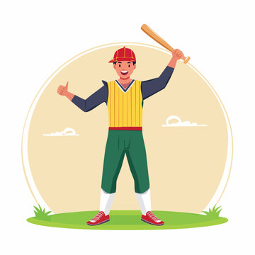 ホームランを喜ぶ野球選手のイラスト