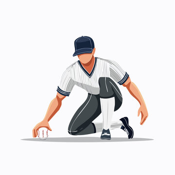ゴロを捕球する野球の内野手のイラスト