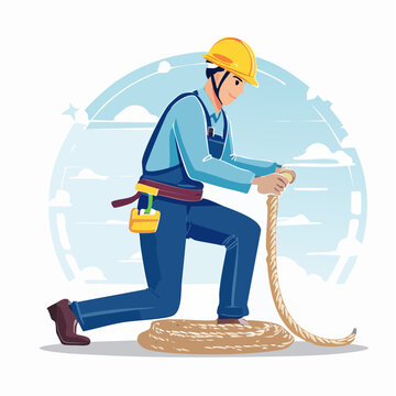 ロープを巻く甲板員のイラスト