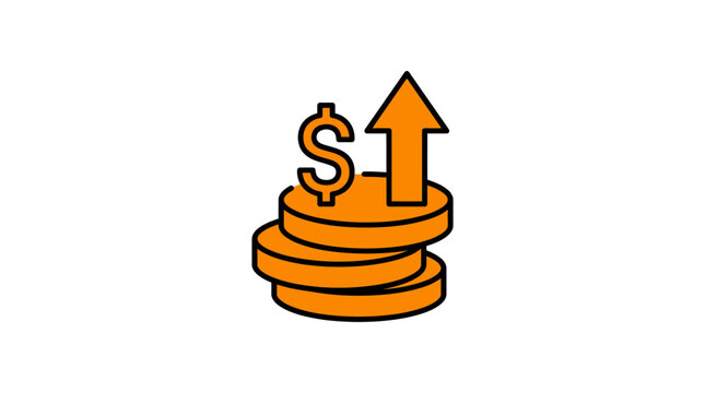 Dollar coin stack with upward arrow, symbolizing financial growth and investment concept