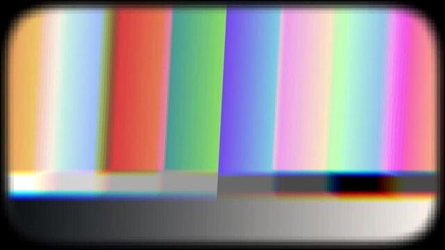 Retro television test pattern with vibrant color bars indicating a broadcast signal or technical intermission concept