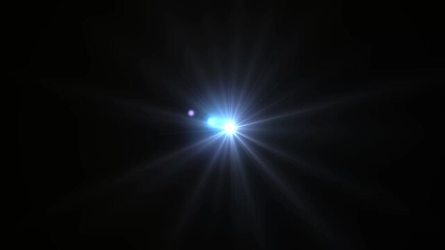 Optical flare with light rays on black background alpha chenel. shine light lens flares flickering animation overlays. white light star burst, abstract glow lens flare background.4 k animation video.