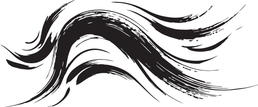 Dynamic abstract black paint wave lines with elegant hand drawn brush texture