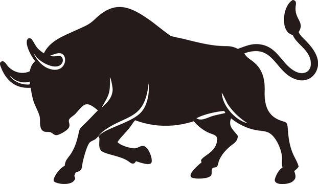 Muscular bison bull charging silhouette representing wild buffalo strong cattle mascot vector icon