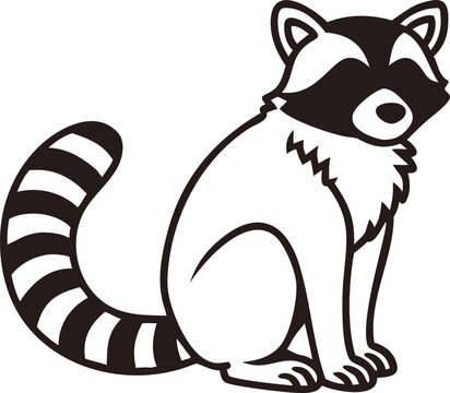Raccoon sitting profile silhouette representing striped ringed tail forest thief animal vector icon