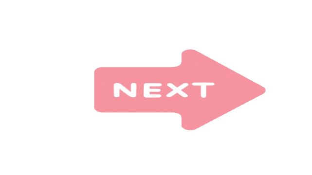 Graphic illustration of a vibrant pink arrow pointing right with the word 'NEXT' prominently displayed, signifying forward progression and user interface navigation