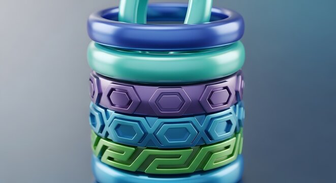 Abstract colorful pastel interlocking dynamic rings torus mockup