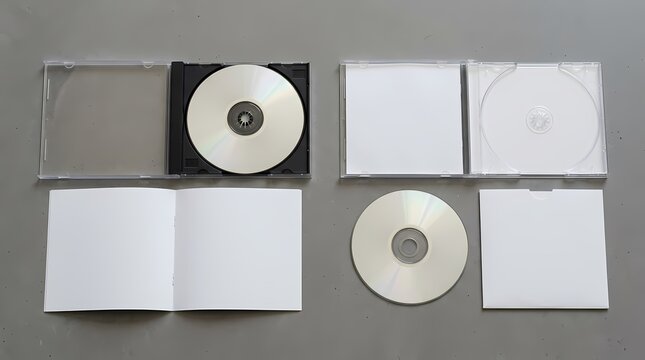 CD DVD Disc Case Mockup Set White Blank Template on Gray Background
