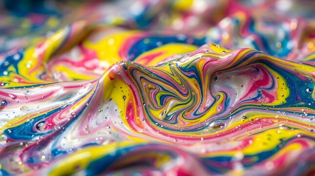 Abstract macro background of swirling colorful paint with glitter texture