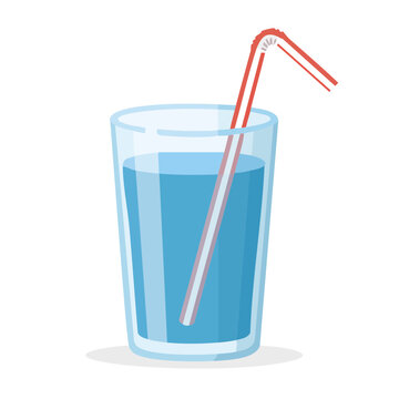 Glass of blue water with a red and white striped straw