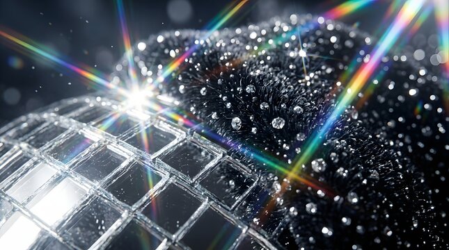 Abstract macro background featuring reflective glass tiles and fur