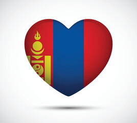 Obraz premium Heart Shape with Mongolia Flag Design on a White Background