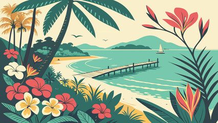 Tropical Island Paradise Vector Landscape © Chamok Chandra