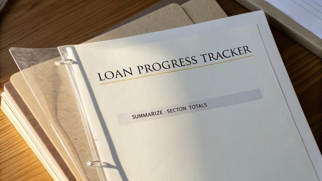 Document for managing loan progress with sections for tracking totals and organizing financial information effectively in an office setting