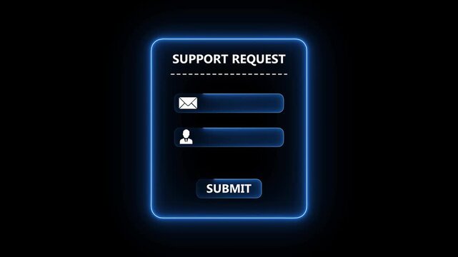 Blue support request interface concept on the transparent background. Perfect for help desk ticket, customer assistance form and service support animation