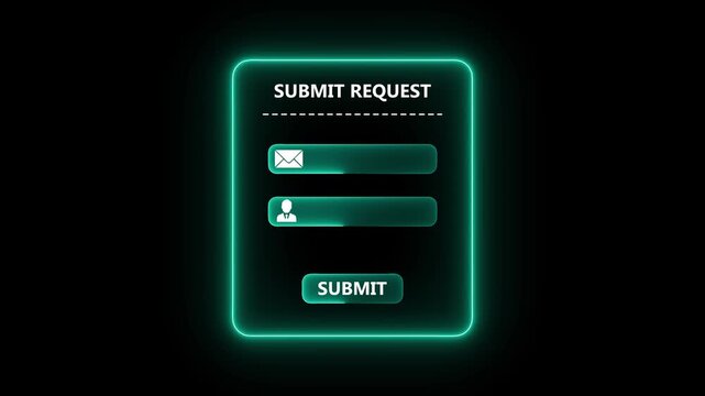 Neon Submit Request Interface with Digital Application Form and Online Service Management System on Black Background 4k visuals