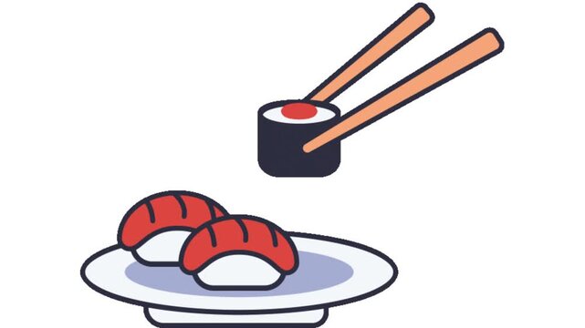 Sushi and Maki Rolls with Chopsticks on a Plate - Delicious Japanese Cuisine