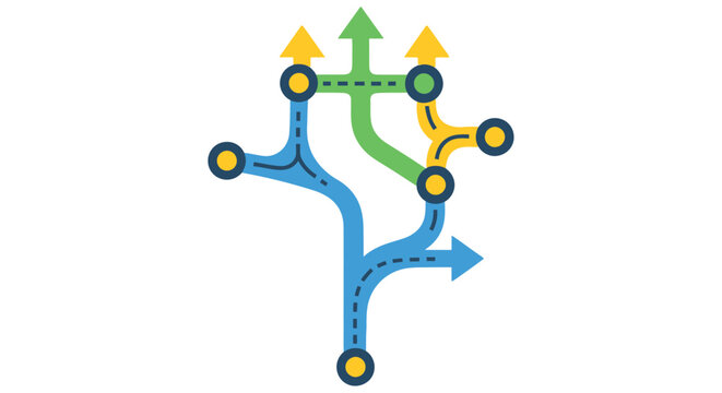Abstract illustration of branching paths with colorful arrows and connected nodes