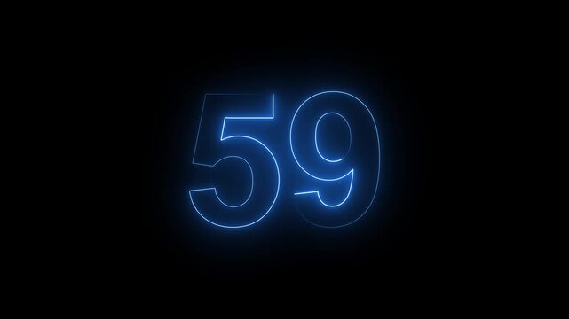 Glowing Neon Number 59 Countdown on Dark Background with Electric Light Effect