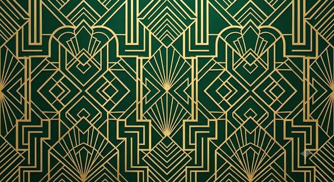 Luxury art deco seamless pattern with emerald green and gold geometric lines