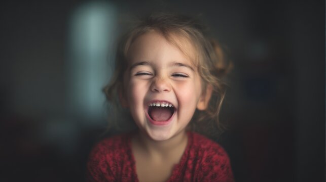 Joyful young girl laughing with bright smile and cheerful expression in a close-up portrait