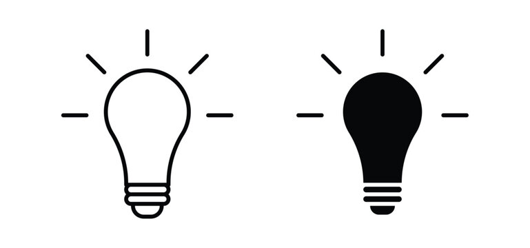 Light bulb vector icon set black filled and outlined style.